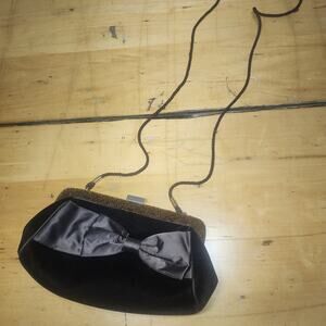 KATE LANDRY brown velvet amber bead cocktail purse clutch formal PROM